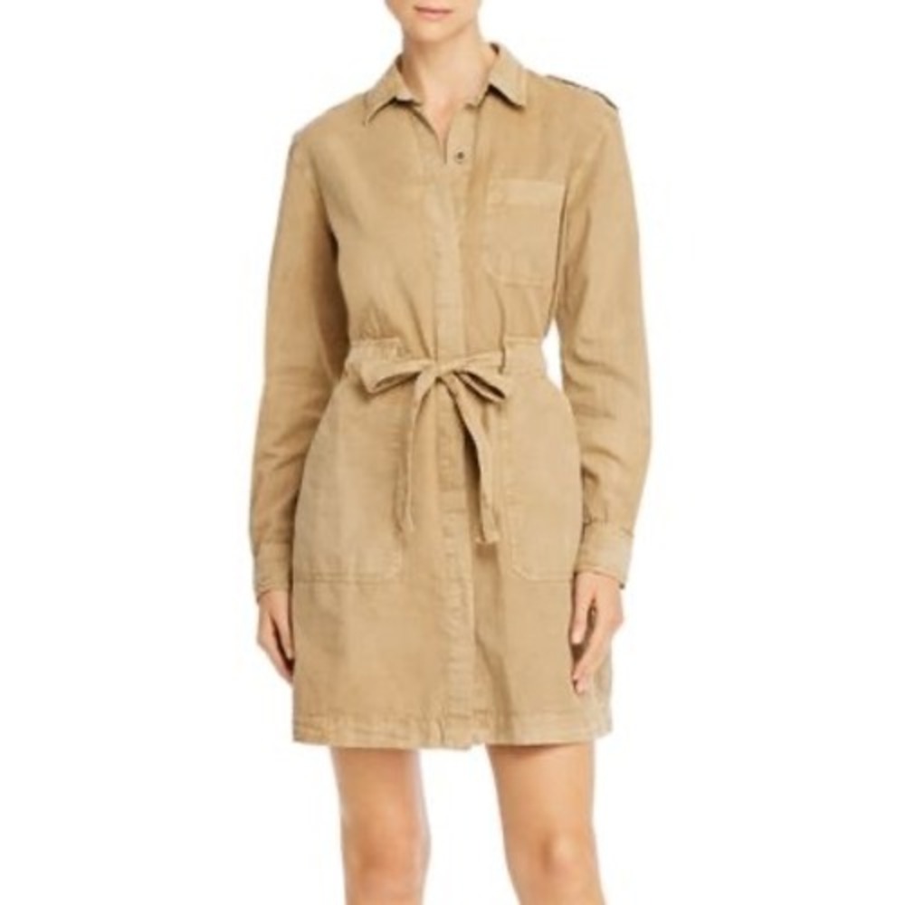 NWT AG Adriano Goldschmied‎ Dress Tan Khaki Cotton Justine Belted Shirt Dress L